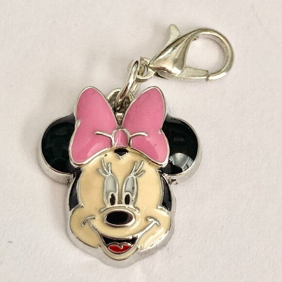 Disney Minnie Mouse Clip On Charm Pink Bow Enamel Zipper Pull Purse Signed Smile - Picture 3 of 8